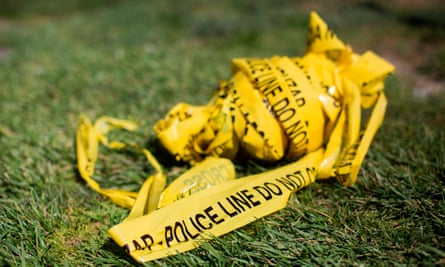 FILES-US-CRIME-POLICE(FILES) In this file photo taken on August 8, 2019 a bundle of police crime scene tape is left on front of the 7-eleven shop in Santa Ana, California where a security guard was fatally stabbed. - Violent crime in the United States fell for a second straight year in 2018, underscoring a long-term downward trend that was briefly interrupted by an uptick in 2015 and 2016, the FBI said on September 30, 2019. The Federal Bureau of Investigation said there were some 1.2 million violent crimes in 2018, down 3.3 percent from the year before. Homicides were down 6.2 percent from 2017, with 16,214 murders, almost three quarters of which were committed with a firearm. (Photo by Apu Gomes / AFP)APU GOMES/AFP/Getty Images