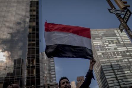 People from Yemen living in New York, held a protest against the Yemen War in front of the UN Headquarter.