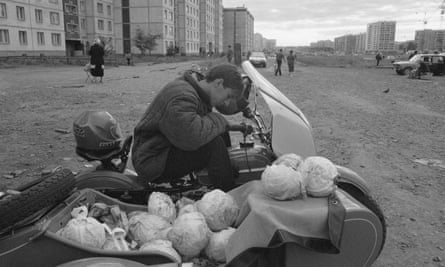 Selling cabbages from a motorcycle in Magnitogorsk, 1993.