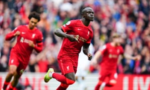 Sadio Mane celebrates his goal.