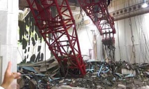 Crane collapses on Grand Mosque in Mecca, Saudi Arabia<br>epa04925724 A general view from inside the Grand Mosque showing a part of a large crane that collapsed on the mosque on 11 September 2015. The civil defense authority of Saudi Arabia has confirmed at least 52 casualties with some 30 people injured in the accident. EPA/STRINGER