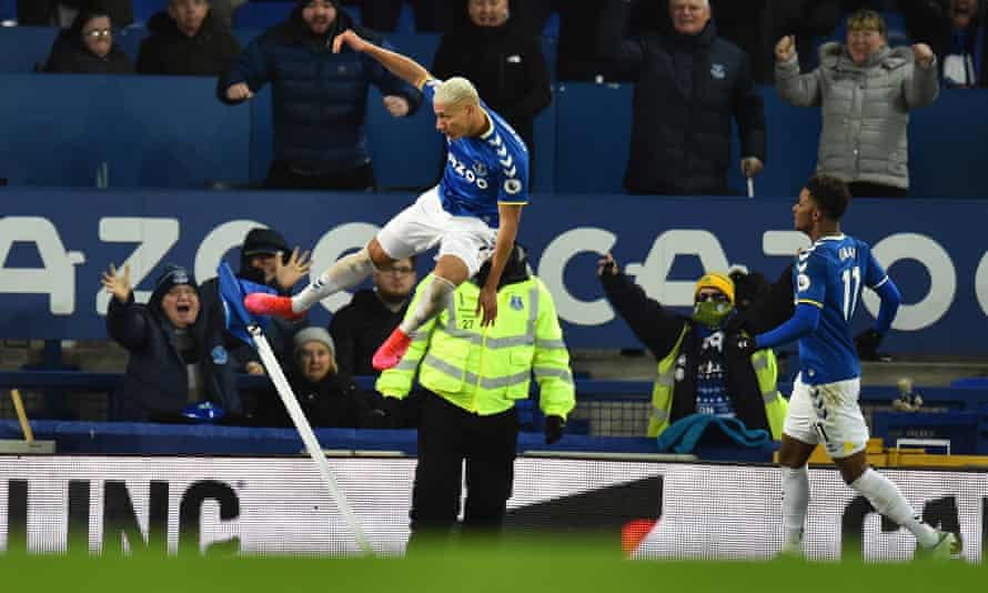 Richarlison celebrates a draw with Everton as they win the comeback