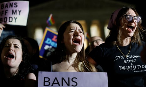 Protesters react outside the US Supreme Court after the leak of a draft opinion preparing for a majority of the court to overturn the Roe v. Wade abortion rights decision 