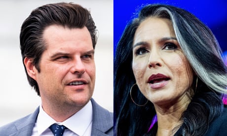 a composite image showing Matt Gaetz and Tulsi Gabbard