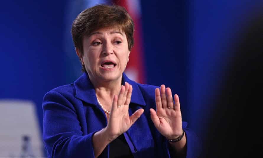In this file photo taken on November 03, 2021 IMF managing director Kristalina Georgieva speaks during a panel discussion at the COP26 UN Climate Summit in Glasgow.