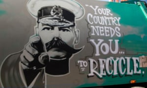 Wimbledon, London, UK. 27th April, 2015. A waste management company named Dirty Harry uses a poster of Lord Kitchener to urge the public to recycle.