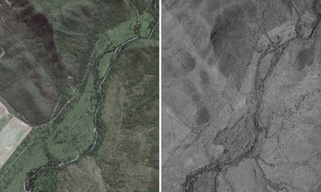 Composite of deforested area near the upper Isaac River (Fitzroy Basin) catchment near Sarina, QLD. Left "Before" shot taken 30/7/2016. Right "After" shot, taken 30/3/2017.