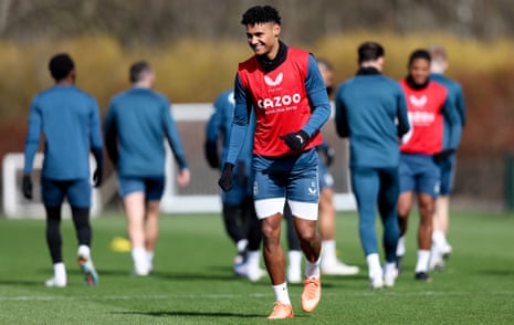 Ollie Watkins, looking deceptively cheerful, in training