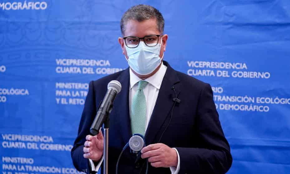 Alok Sharma, the former UK business secretary, at a press conference on 12 May at the Ministry for Ecological Transition, Madrid.