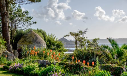 The White House hotel’s gardens and sea view on Herm, Channel Islands, on a sunny day.