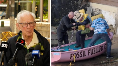 Protesta en el puerto de Newcastle: el reverendo Alan Stuart, de 97 años, entre los 109 arrestados en el bloqueo climático – vídeo