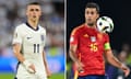 England's Phil Foden and Rodri of Spain.