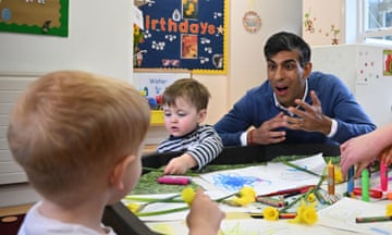 Rishi Sunak sitting at a table with children at  at a nursery in Hartlepool, County Durham, last week.