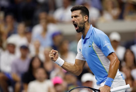Ben Shelton v Novak Djokovic: US Open men’s semi-final – live | US Open Tennis 2023 5 Novak Djokovic celebrates winning the first set against Ben Shelton during their 2023 US Open men’s singles semi-final match