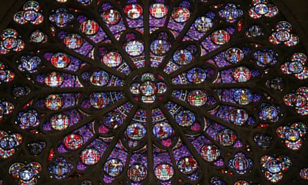 The stained glass rosace on the southern side of the Notre-Dame de Paris cathedral.