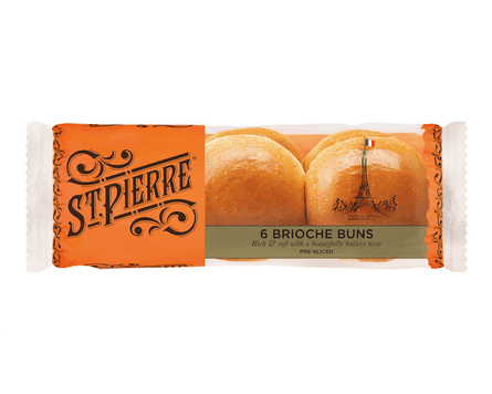 Pack of six St Pierre brioche buns.