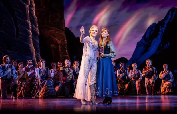 The chilly by no means bothered them anyway: how Frozen made musical magic | Theatre 10 Samantha Barks (Elsa), Stephanie McKeon (Anna) and ensemble.