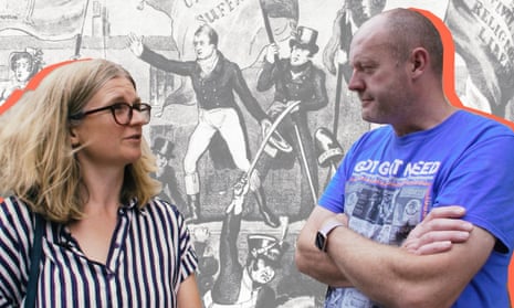 Helen Pidd interviews a trade unionist at the scene of the Peterloo Massacre