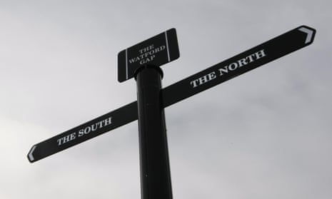 A signpost marking the directions of north and south at the Watford Gap on the M1
