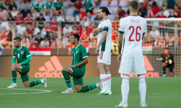 A section of fans at the Puskas Arena booed Republic of Ireland players as they took the knee on 8 June.