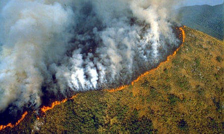 Rainforest burning in Brazil, 1989.