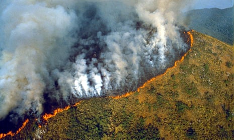 aeial view of a forest fire in the brazilian amazon