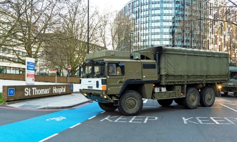 Picture taken from the Twitter feed of @DefenceHQ of soldiers delivering personal protective equipment to St Thomas’ hospital, in London, on 24 March.