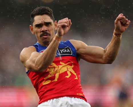 Charlie Cameron kicks the first goal of the 2026 AFL grand final