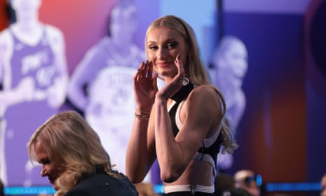 Cameron Brink reacts after she is selected with the No 2 two overall pick to the Los Angeles Sparks