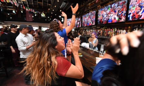 USA fans watch the Women’s World Cup quarter-final in a Los Angeles bar.