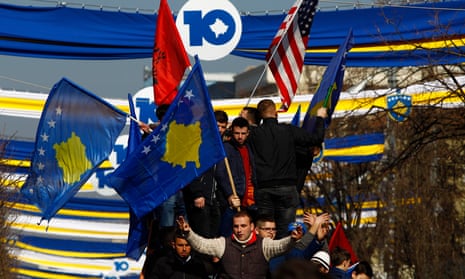 People take part in celebrations of the 10th anniversary of Kosovo’s independence in Pristina, Kosovo, on 17 February.