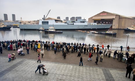 HMS Daring is launched at Scotstoun on the Clyde in 2006. 