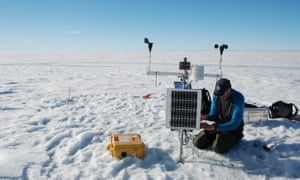 Luke Copland maintains a small weather station on the Milne ice shelf.