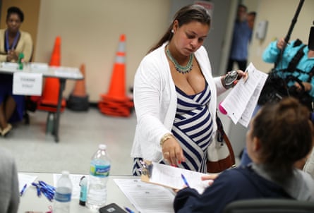 An expectant mother receives a free Zika test from a temporary clinic in Miami, Florida.