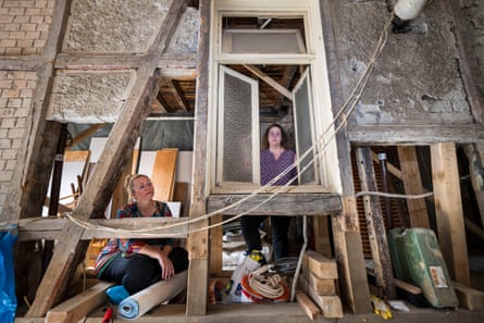 Steffi Nelles (right) and Andrea Babic inside Haus Caspari in Altenahr, which is still a construction site nearly three years after terrible flooding