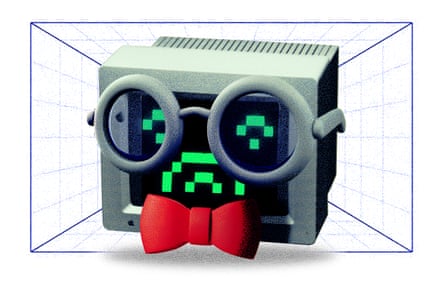 Illustration of a computer in a bowtie and big glasses