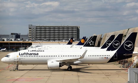 Aircraft belonging to German airline Lufthansa parked on the tarmac of Frankfurt Airport in Germany. Photograph: Daniel Roland / AFP