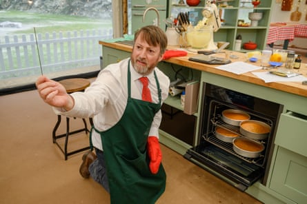 Second time’s the charm? … David Mitchell back in the tent for The Great Christmas Bake Off.