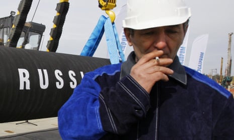 A Russian worker at the inauguration of Nord Stream 1 near St Petersburg in April 2010.
