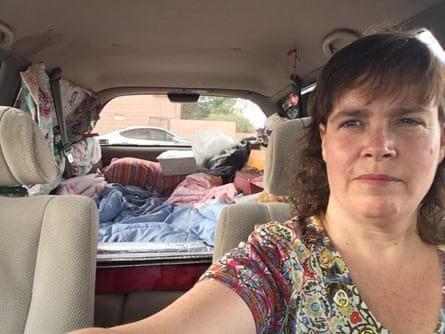 After Jamie Kahn was evicted she moved into her black 1995 Camry station wagon where she has been sleeping ever since, often stationed in Walmart parking lots.