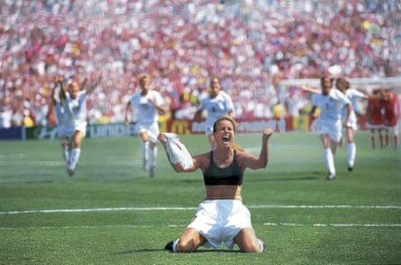 Brandi Chastain celebrates after winning the World Cup for the US in 1999