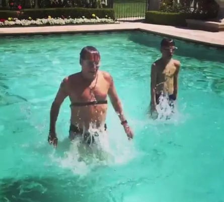 Rod Stewart workout in a swimming pool