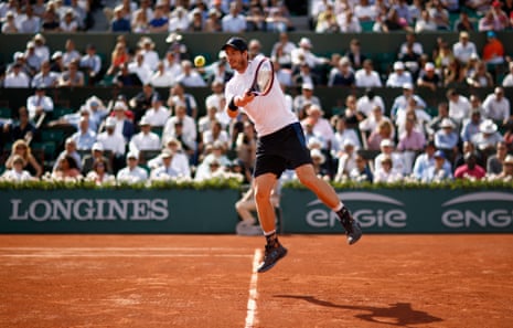 Andy Murray plays a backhand.