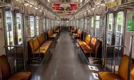 An empty train carriage in Tokyo, 2 May.