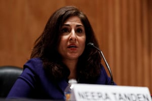 Neera Tanden speaks during a Senate Homeland Security and Governmental Affairs Committee confirmation hearing.