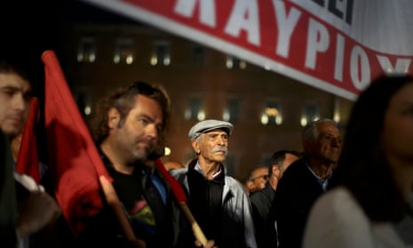 Greek labour unions protest over wages, pension and labour agreements in Athens.