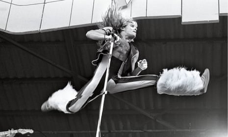 This look is Freddie, Bowie … and Spider-Man thrown in’: David Lee Roth performs with Van Helen at the 1980 Pinkpop festival.