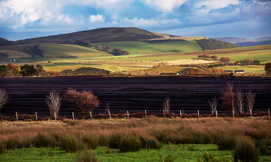 Peat extraction workings at Hillhouse, Broken Cross Muir in Lanarkshire, Scotland.