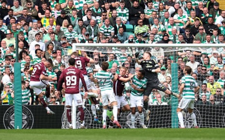 Hearts' Lawrence Shankland ghosts in at the far post to head home and open the scoring.