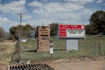 The East Fork Lutheran School sign at the Fort Apache Reservation in Arizona on Tuesday, April 4th, 2023.